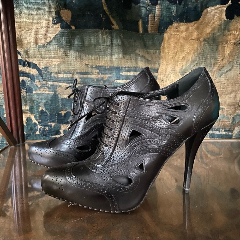 Dior Black Leather Wingtip Oxford Lace Up Bootie